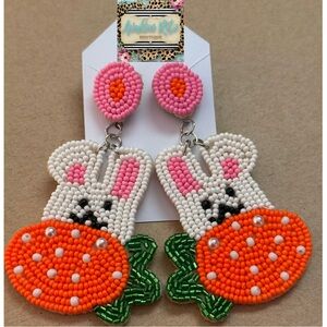 Bunny Beaded Earrings Multicolor Easter NEW